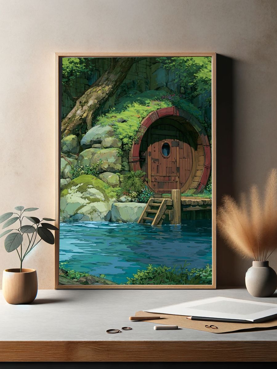 Forest Hobbit House Illustration Print. — room view 2