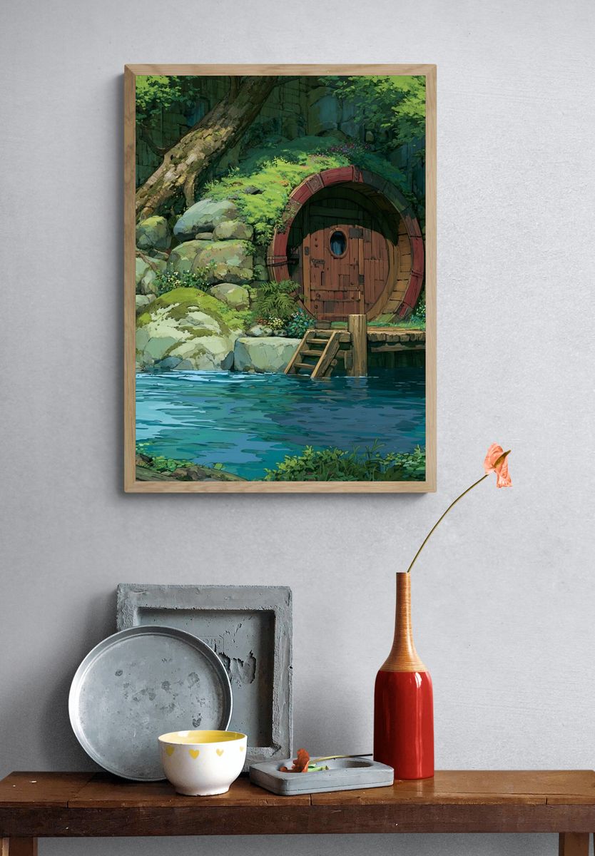Forest Hobbit House Illustration Print. — room view 3