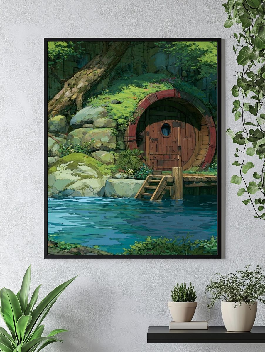 Forest Hobbit House Illustration Print. — room view 4