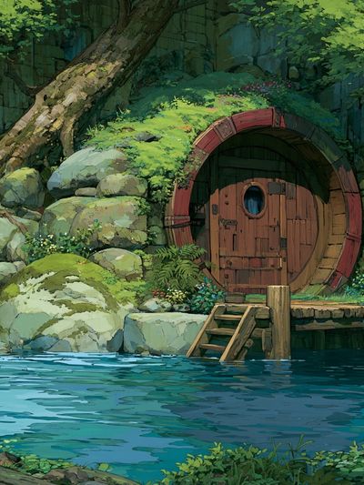Forest Hobbit House Illustration Print.
