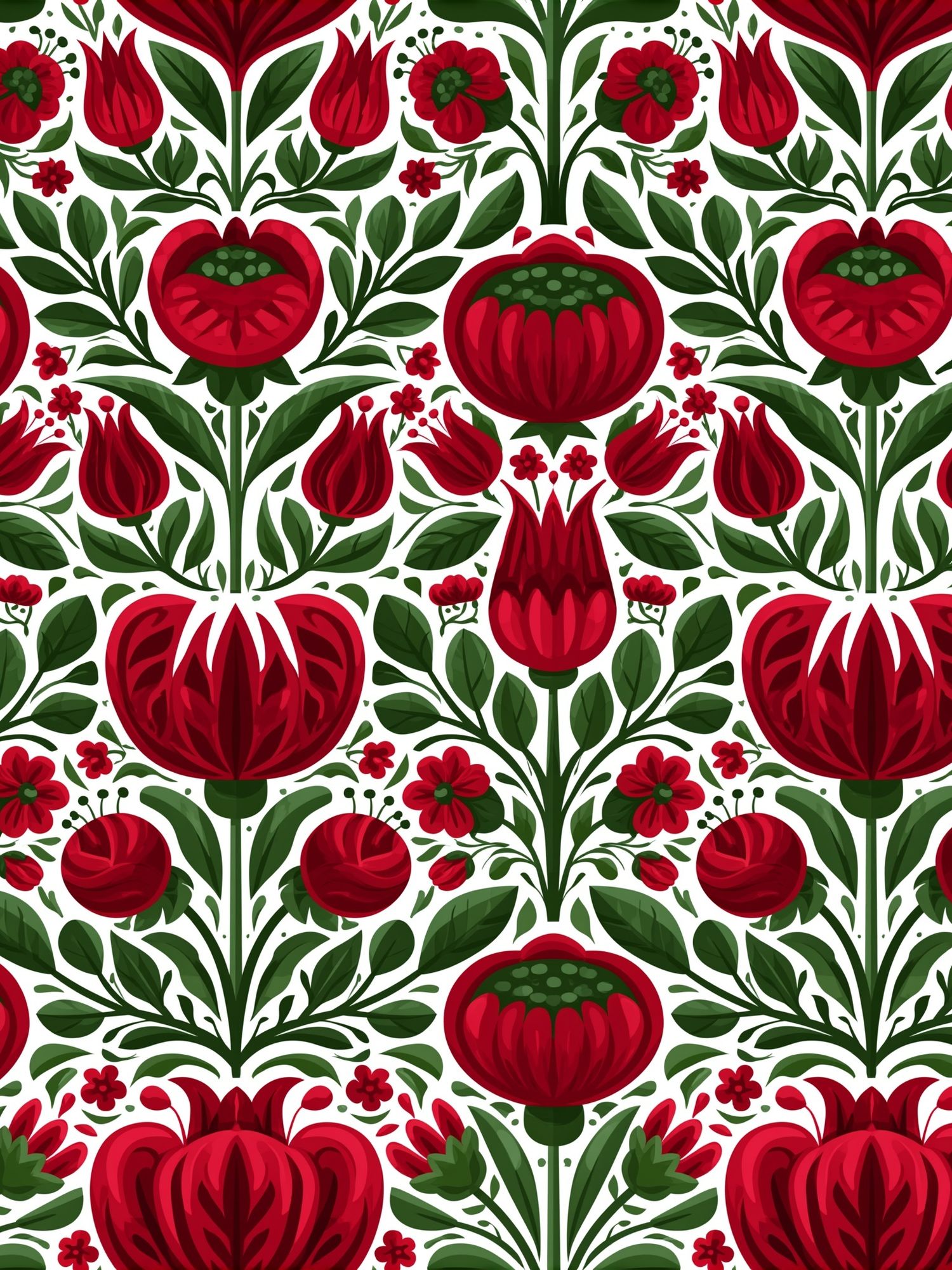 Red Floral Folk Pattern Poster. poster — illustration art