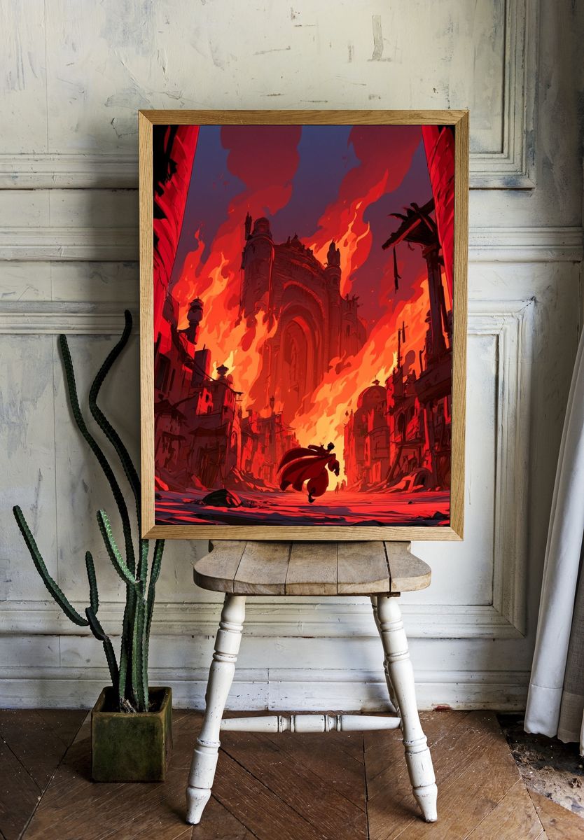 Burning Citadel Fantasy Print. room preview