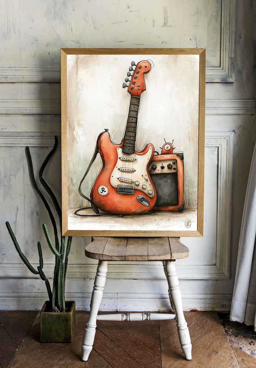 Electric Guitar Illustration Poster. — room view 1