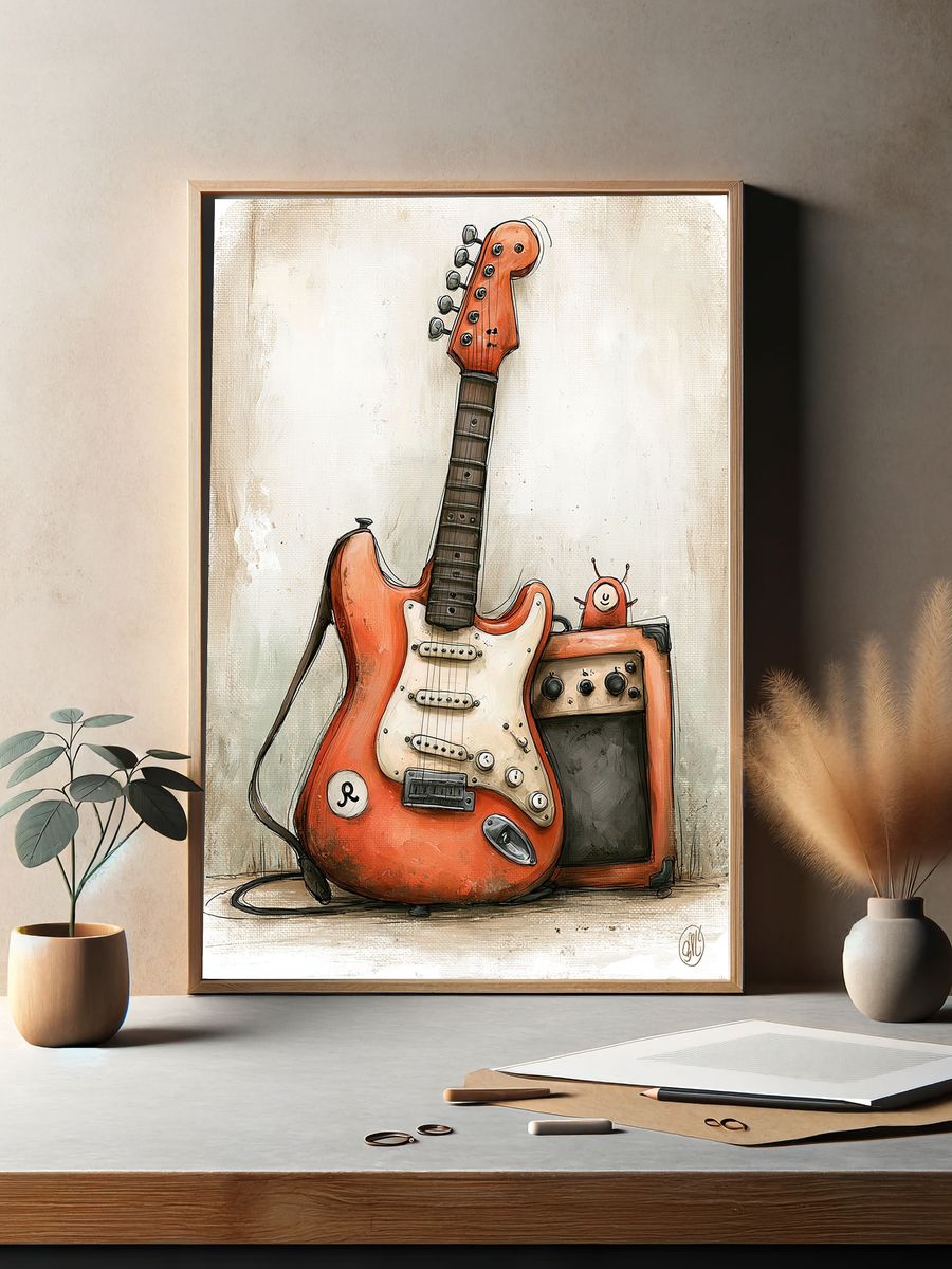 Electric Guitar Illustration Poster. — room view 2