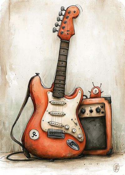 Electric Guitar Illustration Poster.