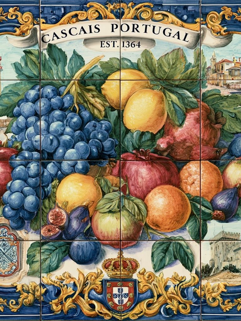 Cascais Portugal Fruit Tile Print. poster — illustration art