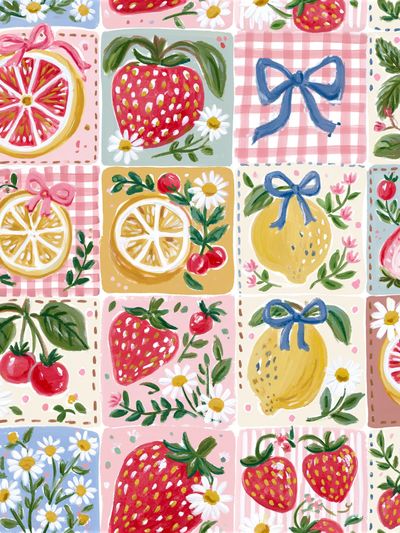 Strawberry Patchwork Illustration Poster.