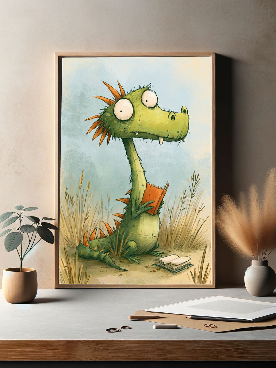 Curious Dragon Illustration Poster. — room view 2