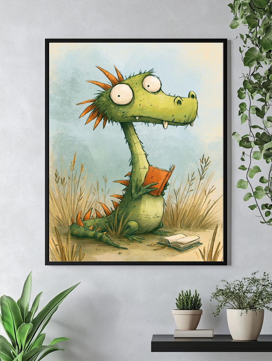 Curious Dragon Illustration Poster. — room view 4