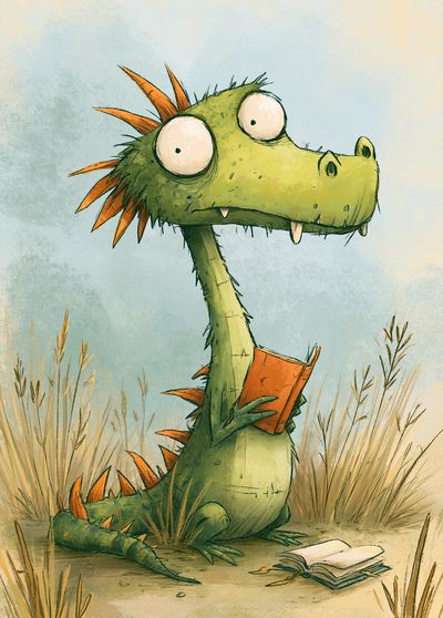 Curious Dragon Illustration Poster.