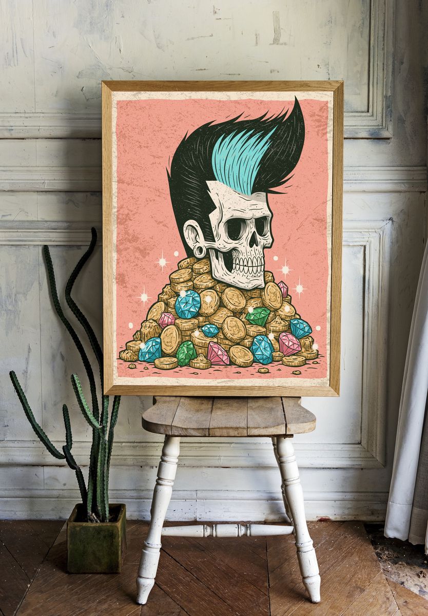 Punk Skull Treasure Illustration Poster. room preview