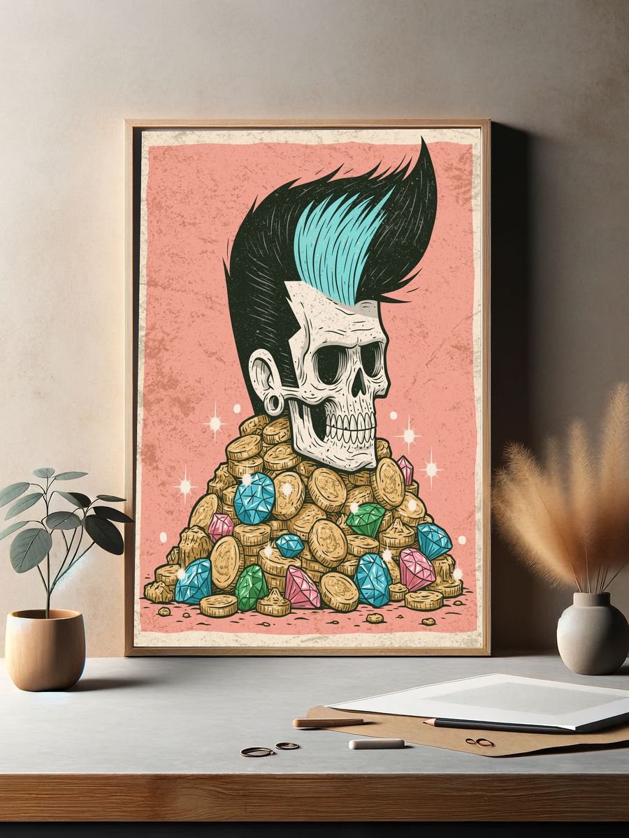 Punk Skull Treasure Illustration Poster. — room view 2