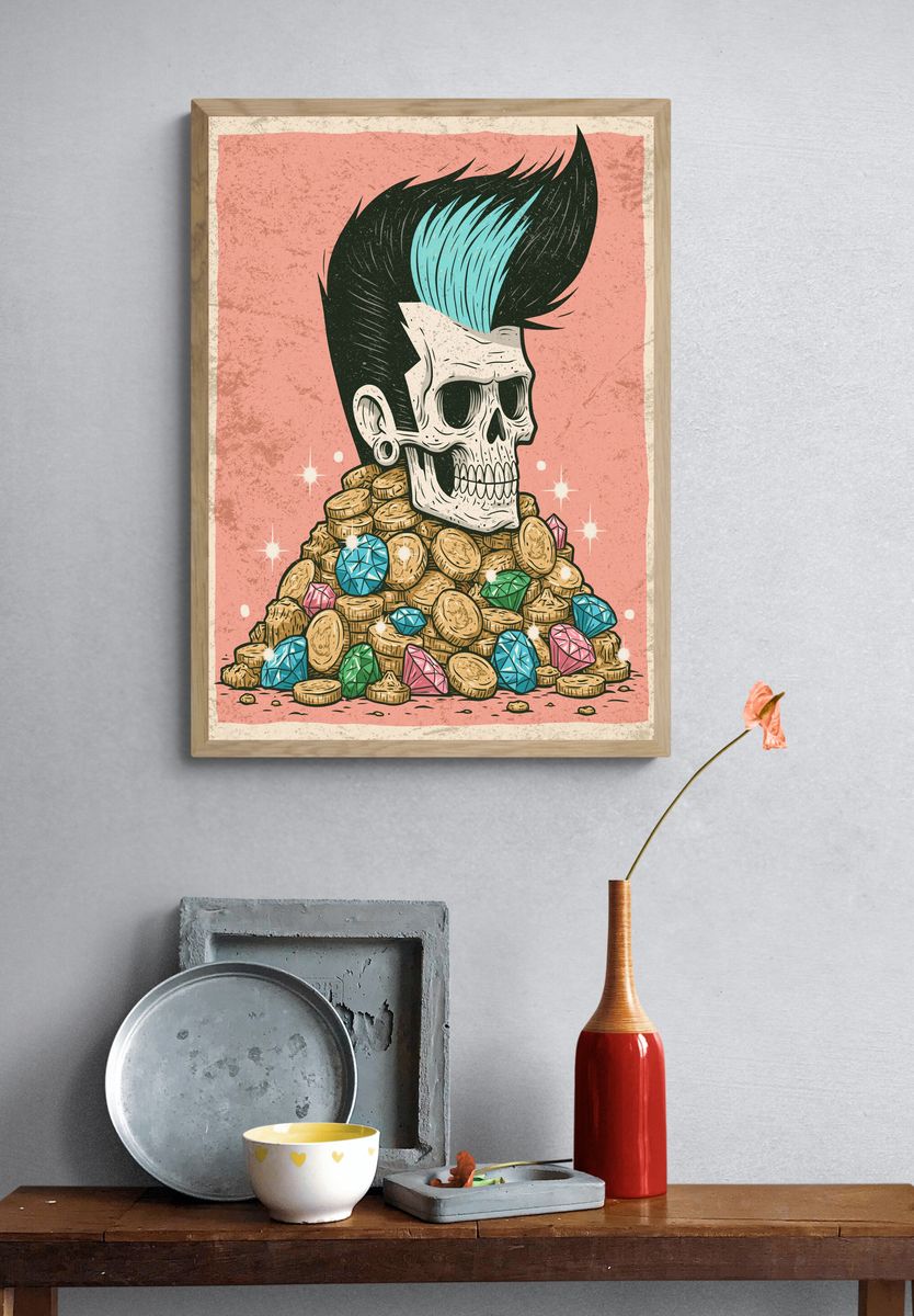 Punk Skull Treasure Illustration Poster. — room view 3