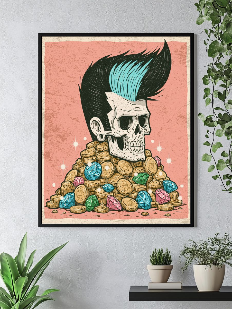 Punk Skull Treasure Illustration Poster. — room view 4