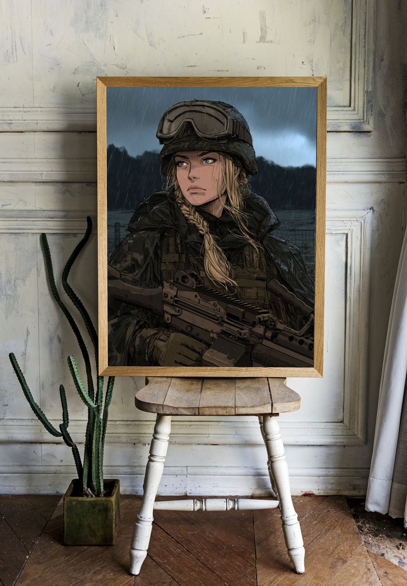 Rainy Soldier Portrait Poster. — room view 1