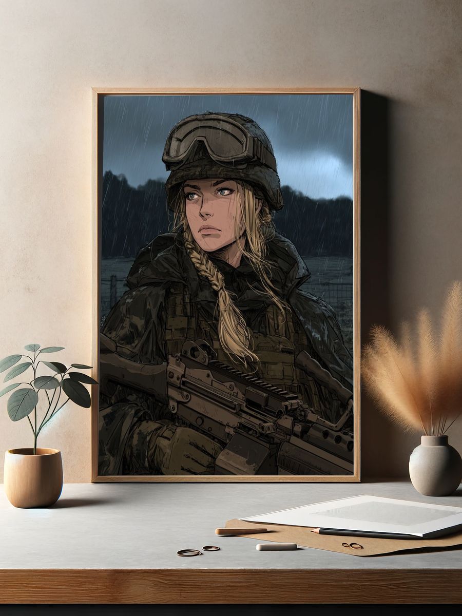 Rainy Soldier Portrait Poster. — room view 2