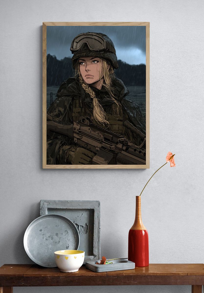 Rainy Soldier Portrait Poster. — room view 3