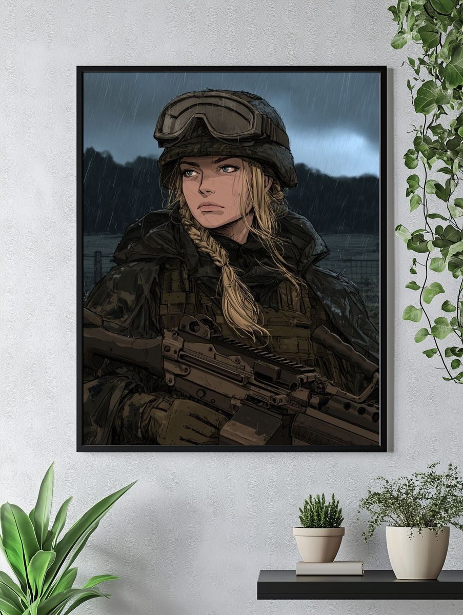 Rainy Soldier Portrait Poster. — room view 4