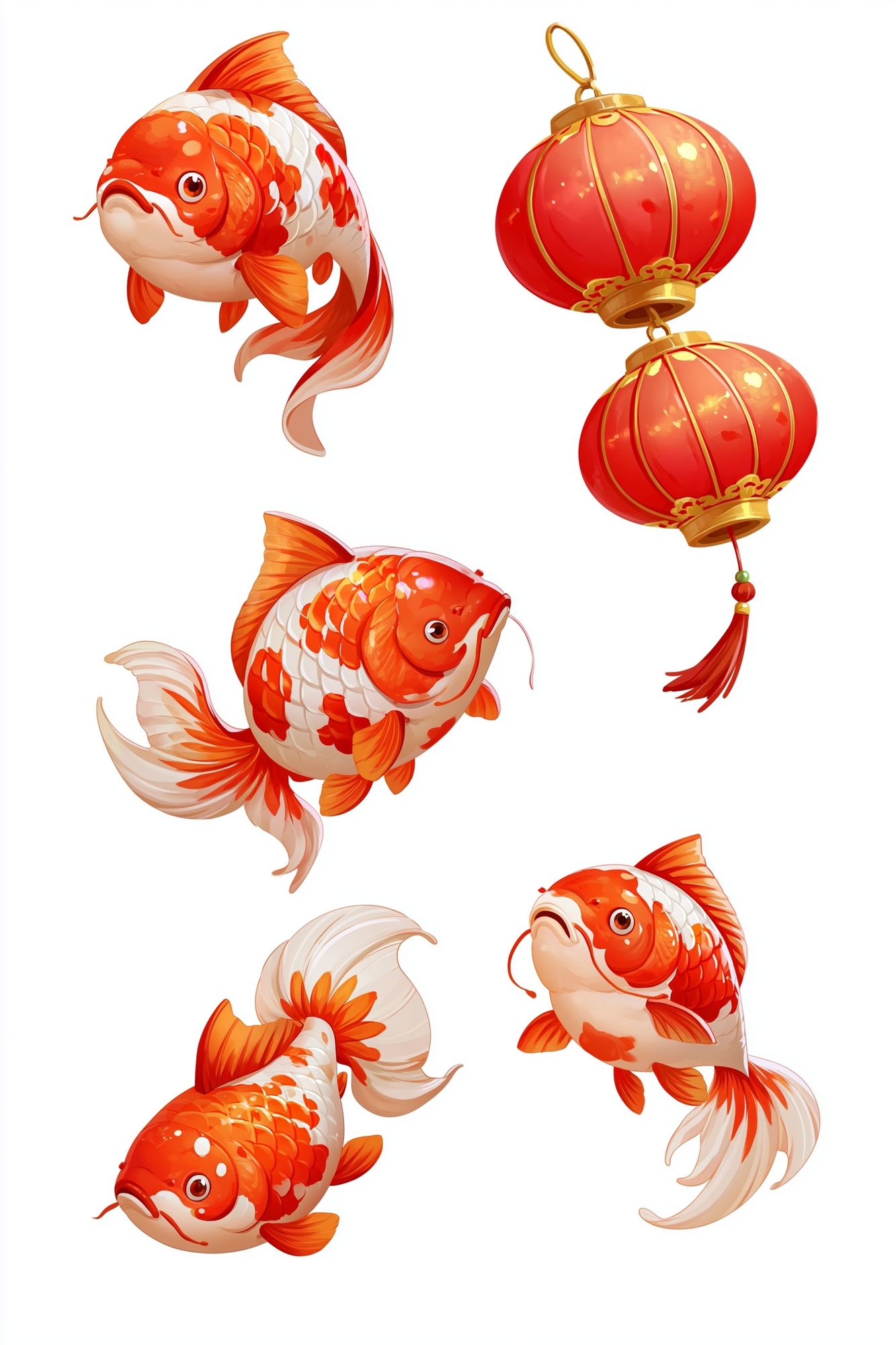 Koi Fish and Lantern Illustration Poster. poster — illustration art