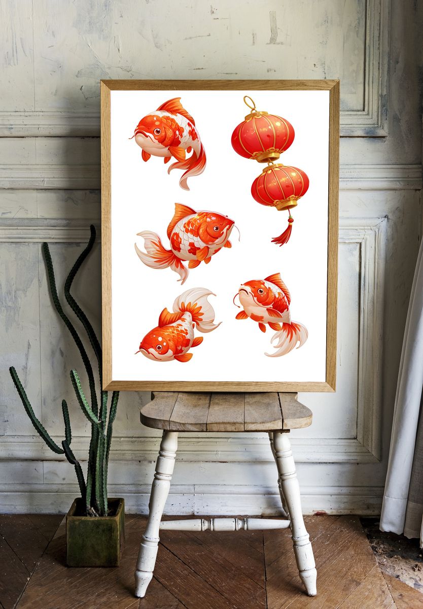 Koi Fish and Lantern Illustration Poster. room preview