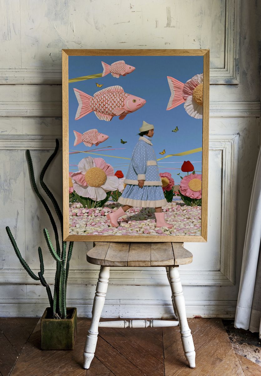 Dreamy Fish Garden Illustration Poster. room preview