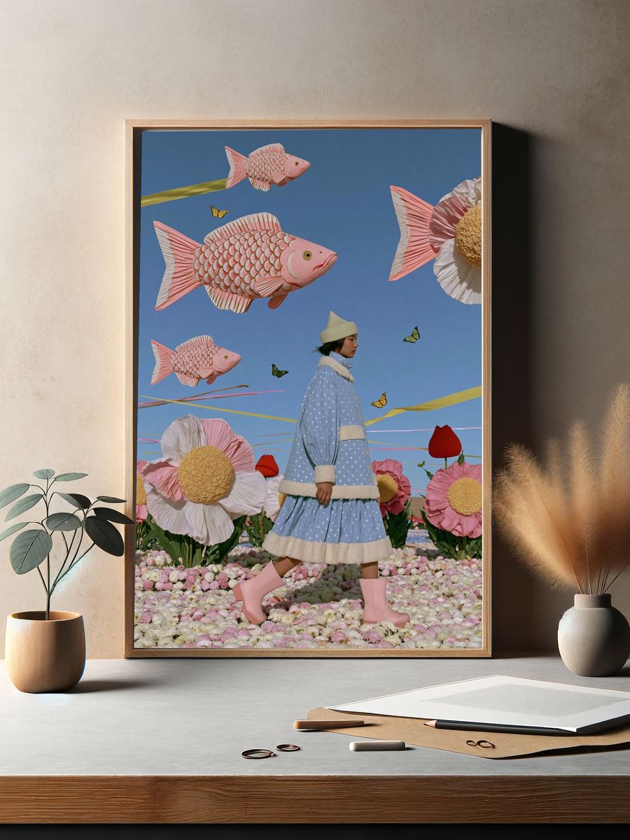 Dreamy Fish Garden Illustration Poster. — room view 2