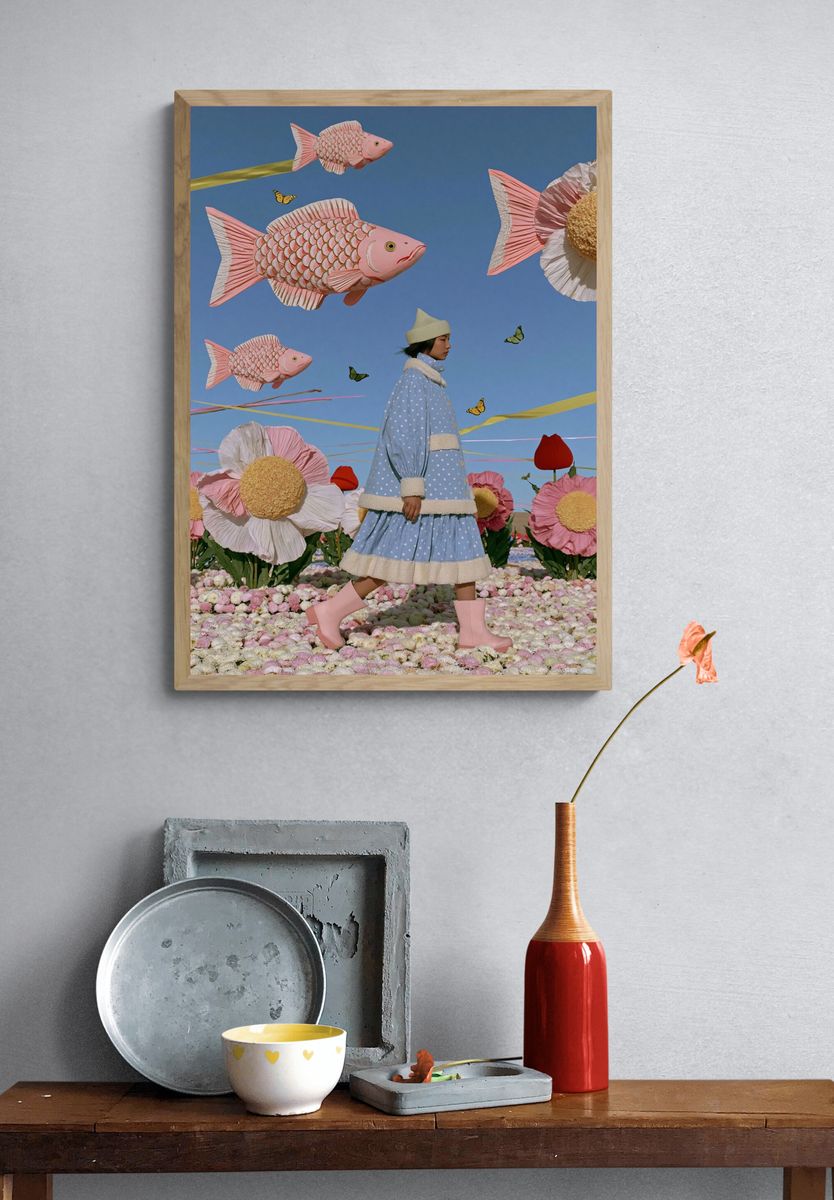 Dreamy Fish Garden Illustration Poster. — room view 3