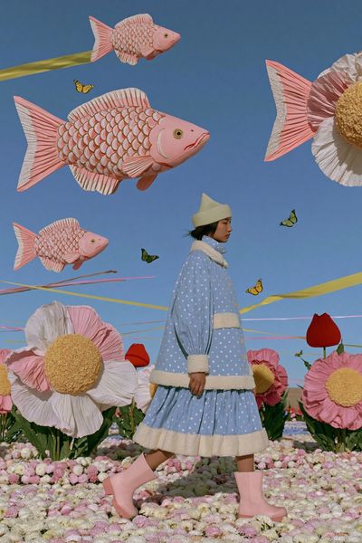 Dreamy Fish Garden Illustration Poster.