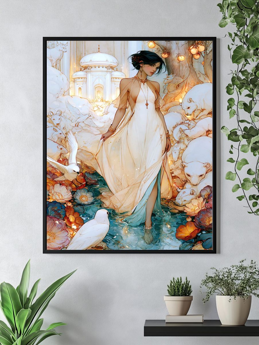 Celestial Swan Maiden Illustration Poster. — room view 4