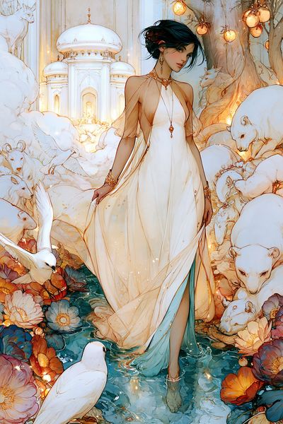 Celestial Swan Maiden Illustration Poster.