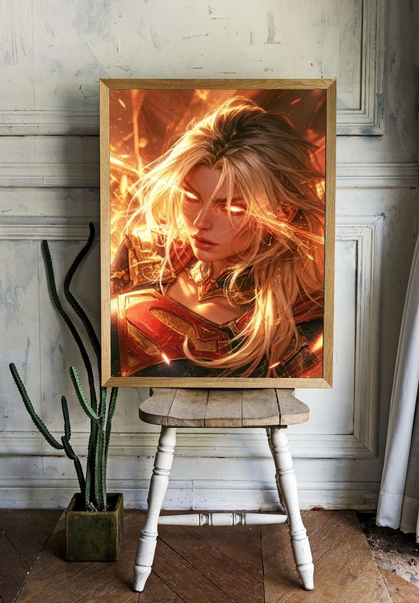 Blazing Heroine Digital Art Poster. room preview