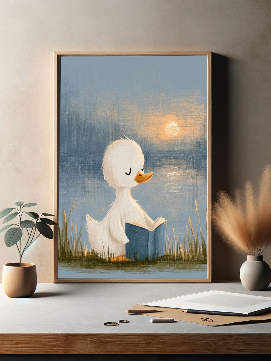 Reading Duck at Sunset Poster. — room view 2
