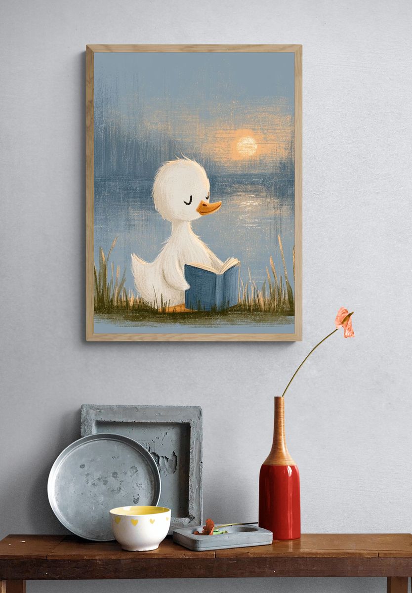 Reading Duck at Sunset Poster. — room view 3
