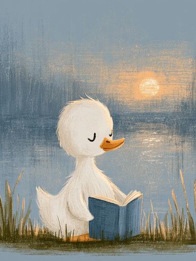 Reading Duck at Sunset Poster. poster