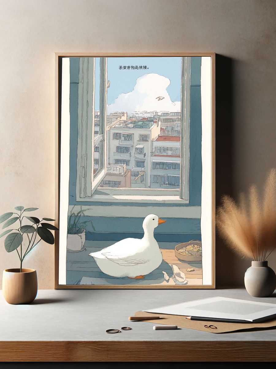 Duck by the Window Illustration Poster. — room view 2