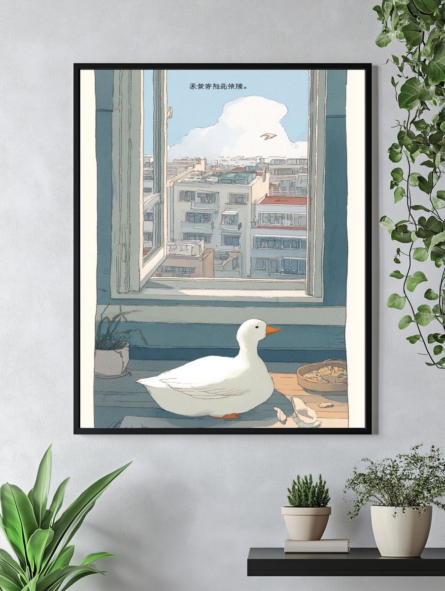Duck by the Window Illustration Poster. — room view 4