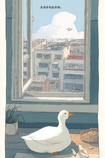 Duck by the Window Illustration Poster. poster