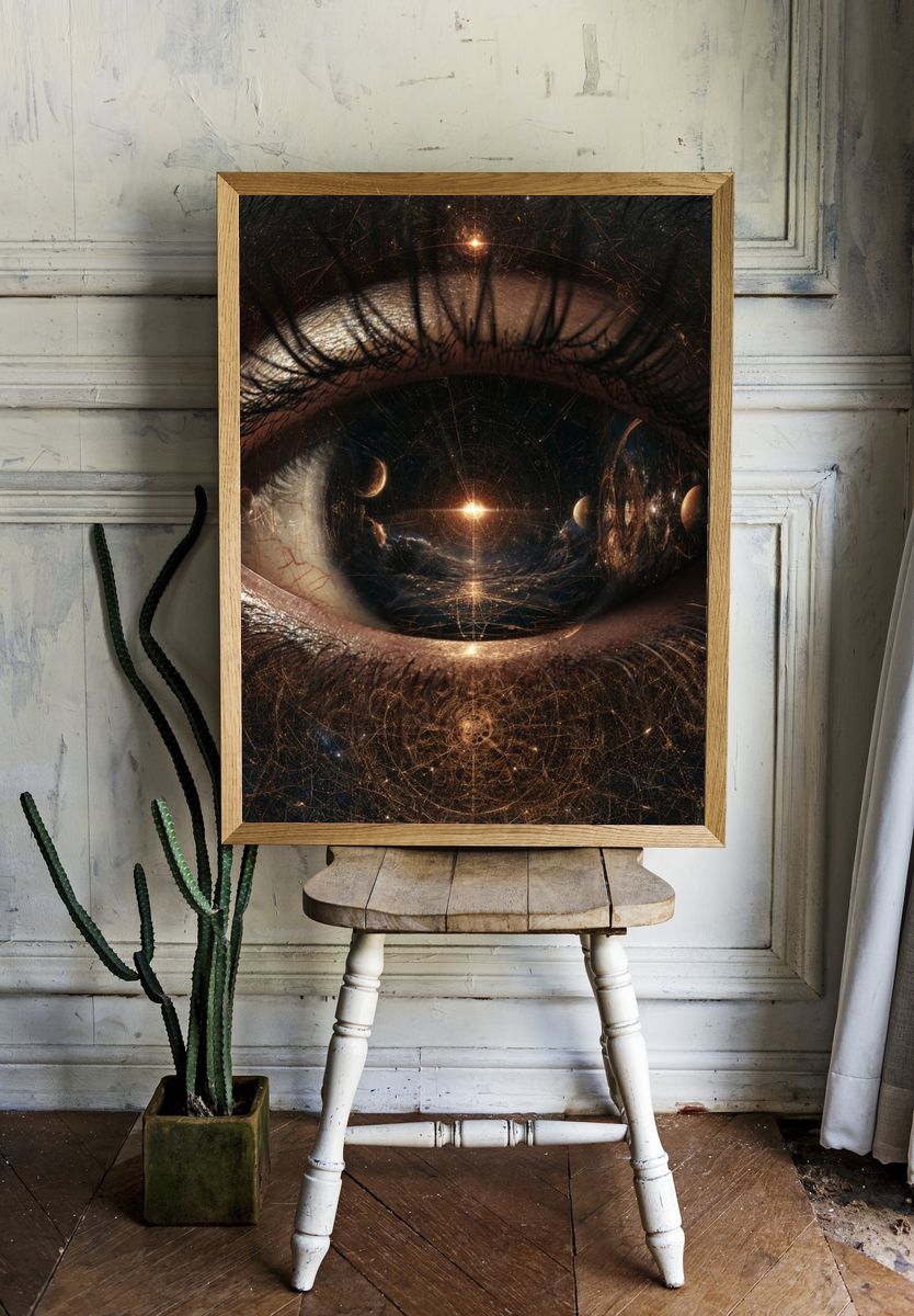 Cosmic Eye Surrealism Print. room preview