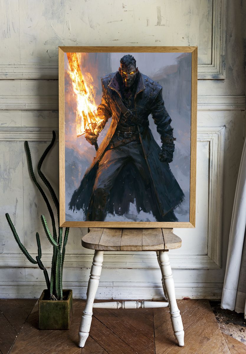 Flaming Warrior Fantasy Print. — room view 1