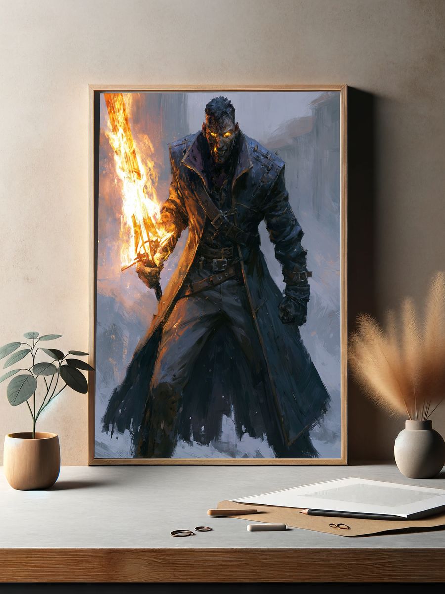 Flaming Warrior Fantasy Print. — room view 2