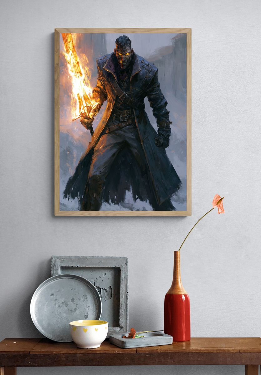 Flaming Warrior Fantasy Print. — room view 3