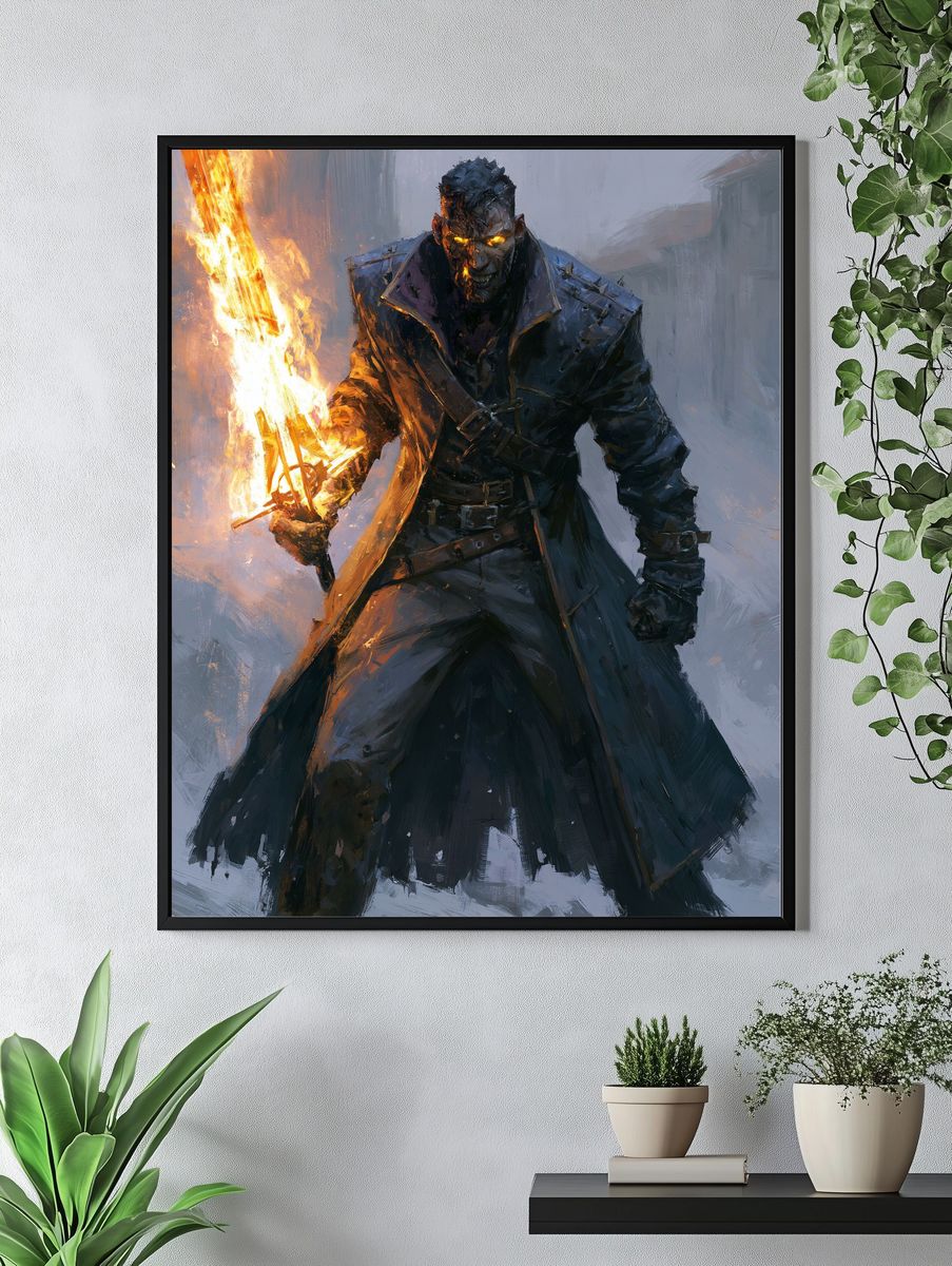 Flaming Warrior Fantasy Print. — room view 4
