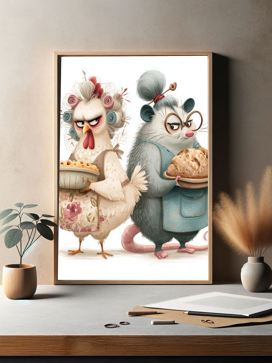 Baker Birds and Mouse Illustration Poster. — room view 2