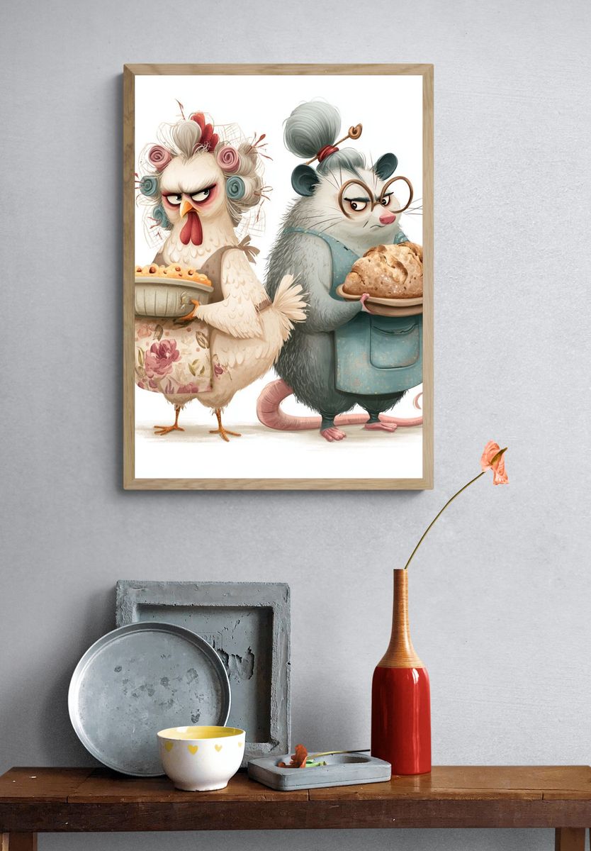 Baker Birds and Mouse Illustration Poster. — room view 3