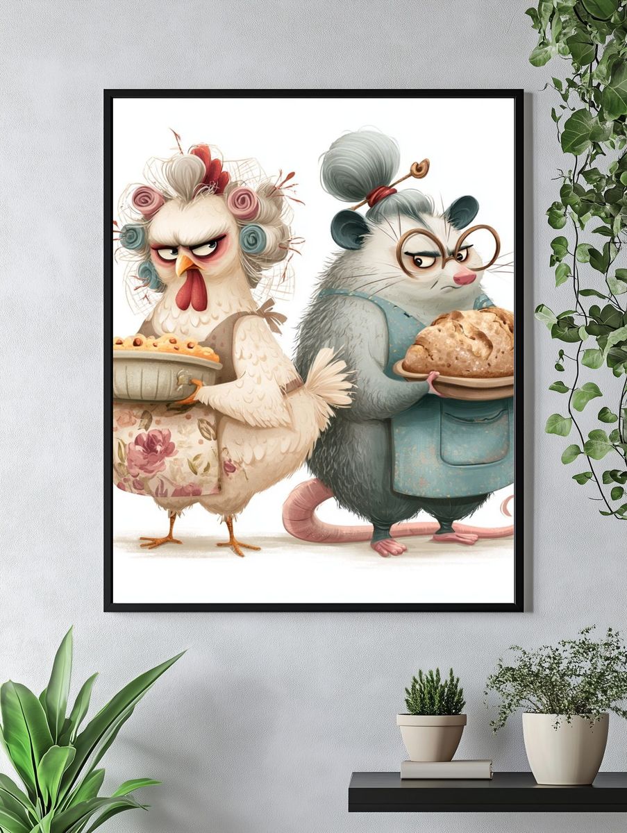 Baker Birds and Mouse Illustration Poster. — room view 4