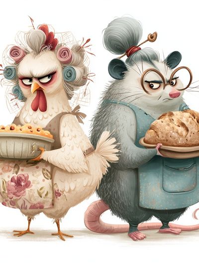 Baker Birds and Mouse Illustration Poster.