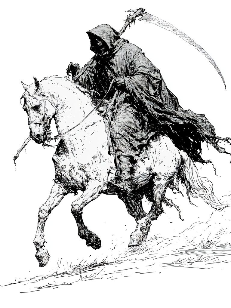Grim Reaper on Horse Illustration Poster. poster — illustration art