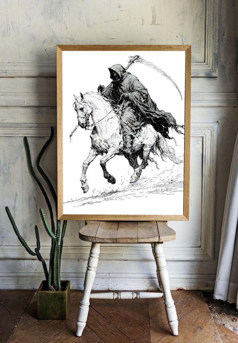 Grim Reaper on Horse Illustration Poster. room preview