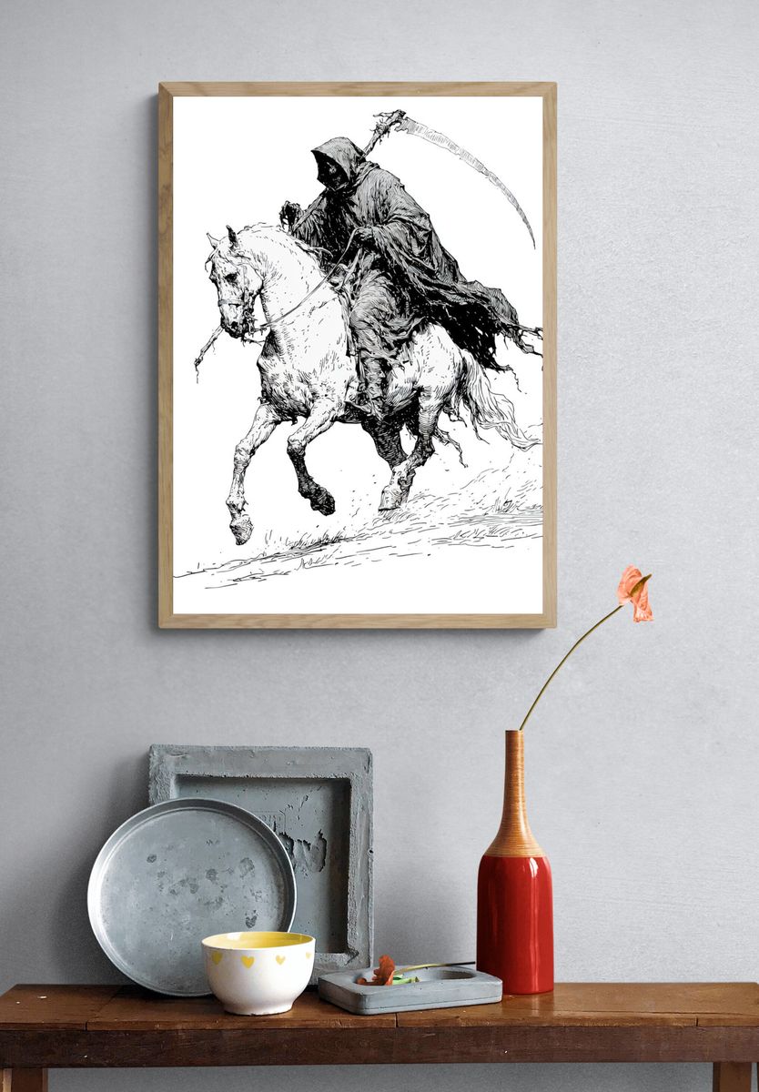 Grim Reaper on Horse Illustration Poster. — room view 3