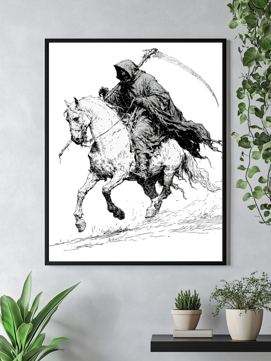 Grim Reaper on Horse Illustration Poster. — room view 4